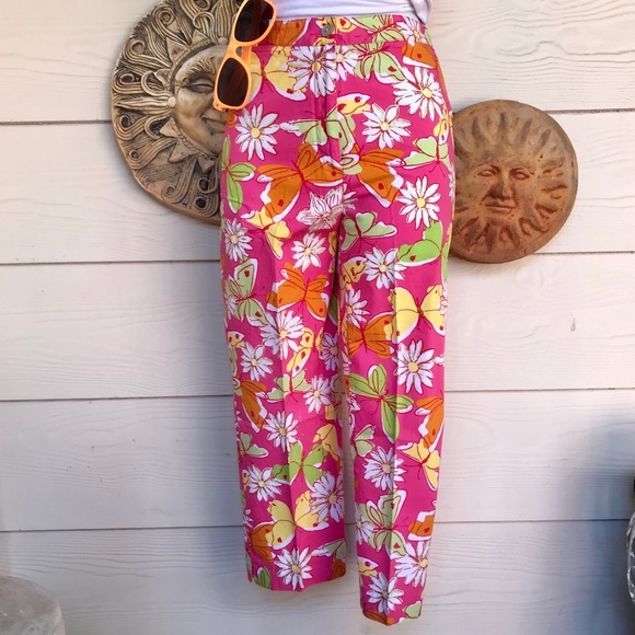 Palm Lily daisy butterfly print capris - Picture 2 of 6